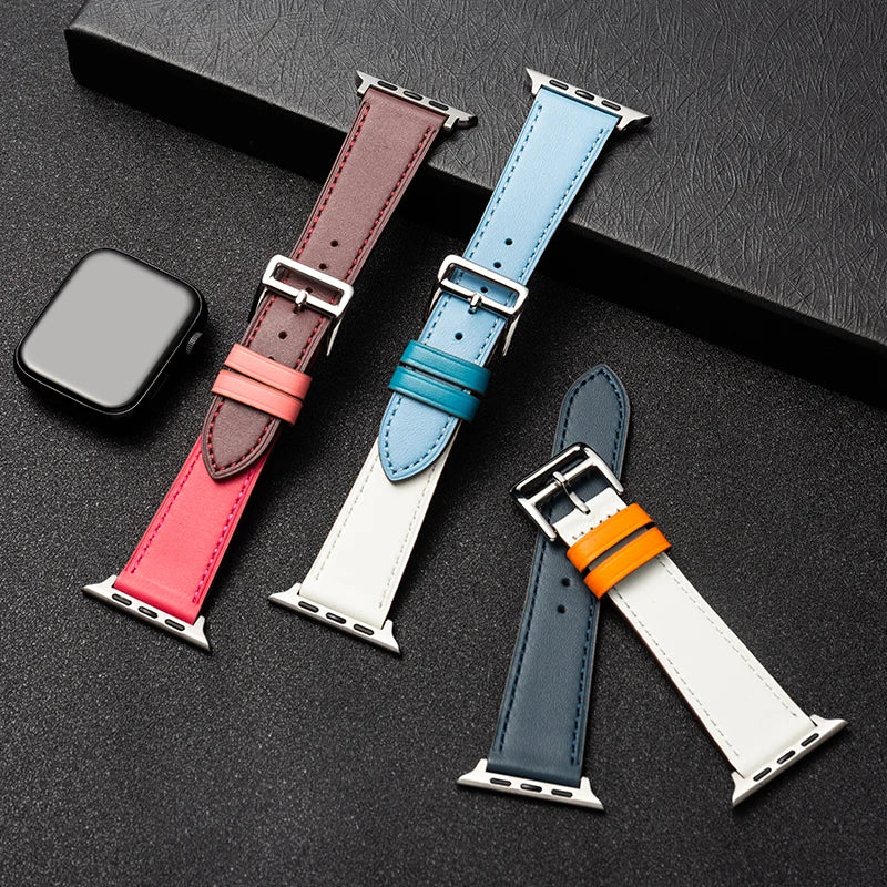 Leather Watch Straps for Apple Watch band 46mm 44mm 49mm 45mm 42mm 40mm 38/41mm bracelet iWatch series 10-Ultra 9-8-7-6-5-4-3-SE