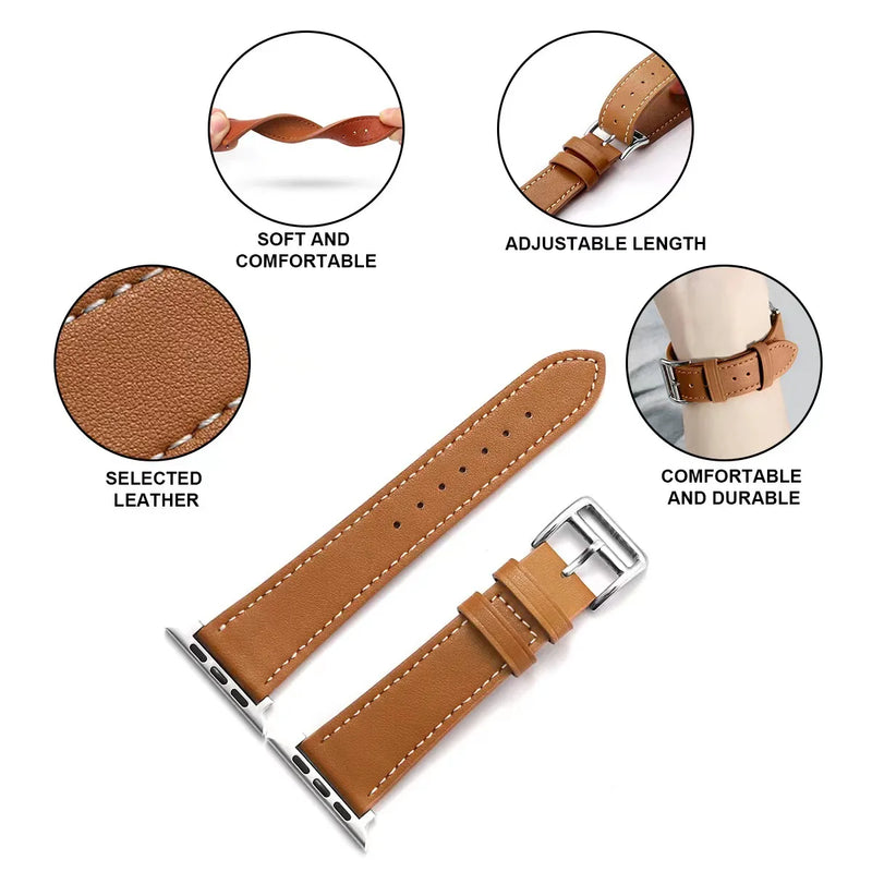 Leather Watch Straps for Apple Watch band 46mm 44mm 49mm 45mm 42mm 40mm 38/41mm bracelet iWatch series 10-Ultra 9-8-7-6-5-4-3-SE